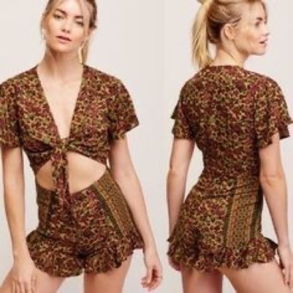 FREE PEOPLE SURF DATE FLORAL ROMPER - JUNGLE GREEN